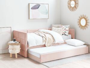 Utdragbar Säng Rosa Sammet 90 x 200 cm Lamellbotten Tuftad Glamourös Design Barnrum Sovrum Beliani