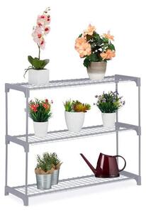 Blomsterställ i grå metall 3 hyllor