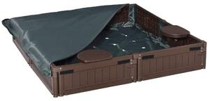 Sandlåda sandlåda 4-sits med markduk och presenning för barn 3-12 år, HDPE, 123x123x21 cm, brun