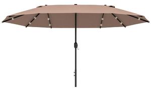Parasoll med LED dubbelparasoll 440 x 260 cm trädgårdsparaply uteplatsparasoll stor oval med vev och metallram i khaki