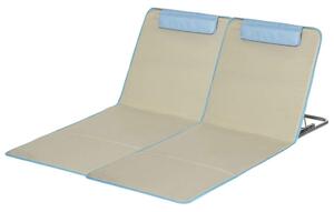 Strandmatta, set med 2 hopfällbara strandstolar med kuddar, 5-nivåer höjdjusterbar strandmadrass med bärväska, stål, beige, 134