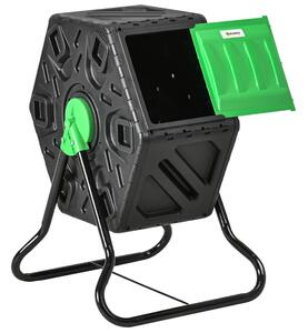 Komposter 65 liter, 60x49x77cm vridbar snabbkomposter av plast, väderbeständig termisk kompost med ventilationssystem, lock, trä