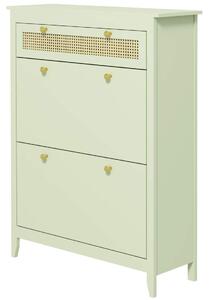 Skoskåp med 2 klaffar, skotapp med låda, skoställ, skobyrå för 12 par skor, skoställ för entré, hall 88 x 30 x 120 cm, grön Aoso