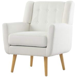 Fåtölj Vardagsrum Wing Stol Vadderad Tuftad Lounge Chair Avslappningsstol med Teddy Fleece Look Träben Klädd Stol för Sovrum Vit