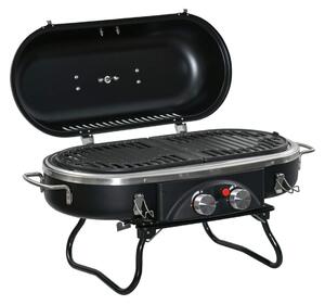 Gasgrill 2,34 KW hopfällbar BBQ trädgårdsgrill inklusive 2 brännare i rostfritt stål, tryckreducerare, gasslang, lock, termomete