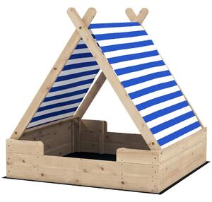 Sandlåda med tälttak, 120 x 120 cm sandlåda i trä med markduk, avtagbart tak för 3-6 år barn natur