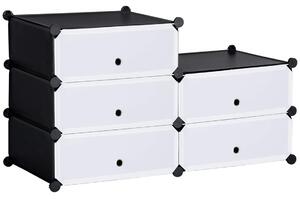 Skohylla Plasthylla för 6 par skor Skokartong för hall DIY Hylla Förvaring av skor Svart + Vit 49 x 36,5 x 108 cm Aosom