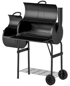 Kolgrill av stål BBQ rökare med lock termometer hjul hylla mobil grillvagn med lufttillförsel kolbricka, kolgrill kolgrillvagn f