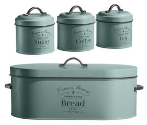 Herzberg HG-04425: 4 delar vintage brödlåda och burksats - Sage Green
