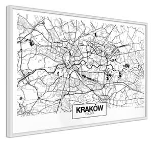 Inramad Poster / Tavla - City Map: Cracow - 90x60 Guldram