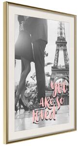 Inramad Poster / Tavla - Love in Paris - 20x30 Svart ram med passepartout