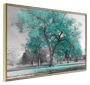Inramad Poster / Tavla - Teal Tree - 90x60 Guldram