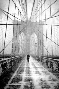 Fotografi New York Walker in Blizzard - Brooklyn Bridge, Martin Froyda, (26.7 x 40 cm)