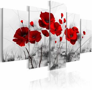 ARTGEIST Poppies Red Miracle bild - grått / rött tryck, 2 storlekar 100x50