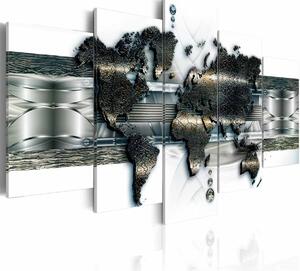 ARTGEIST Metal World Map bild - vit / silver / brons tryck, 5-delad - Flera storlekar 100x50