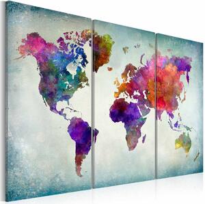 ARTGEIST Världskarta i färgbild - flerfärgstryck, 3-delat - Flera storlekar 60x40
