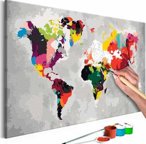 ARTGEIST DIY världskarta Bright Colours målning - vit duk, inkl. färg och 2 penslar