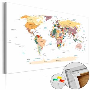 ARTGEIST World Map vit världskarta bild - flerfärgstryck på kork