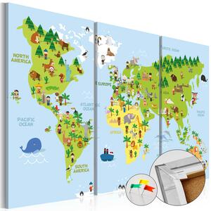 Artgeist världskarta - Children's World tryckt på kork, 3-delad - flera storlekar 60x40