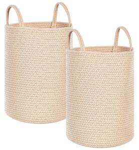 Set med 2 Förvaringskorgar Beige Bomull Handgjorda med Handtag Enkelfärgade Tvättkorgar Beliani