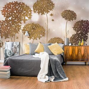ARTGEIST fototapet - Golden Garden, moderna blommor i metalllook