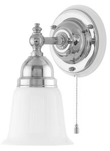 Adelborg Vägglampa m. dragbrytare, förnicklad mässing/benvit