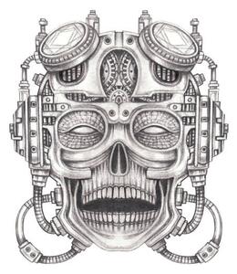 Illustration Cyberpunk skull tattoo., Jiewsurreal