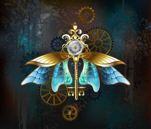 Illustration Steampunk key with blue wings, Blackmoon9