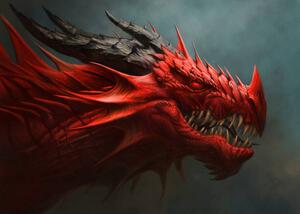 Illustration Red dragon head digital painting., Refluo