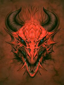 Illustration Red dragon in stone background, Refluo