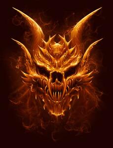 Illustration Demon fire skull digital painting, Refluo