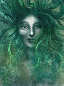 Illustration Magical woman with green hair - Digital Painting, unikatdesign