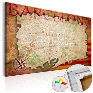 ARTGEIST Map of Barcelona - Karta över Barcelona i kork - Röda och gula färger - Flera storlekar 60x40