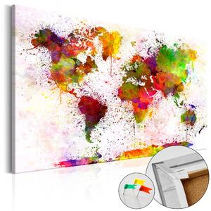 ARTGEIST Artistic World - Elegant världskarta i färgglad design tryckt på kork - Flera storlekar 60x40
