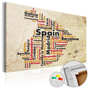 ARTGEIST Spanish Cities - Karta över Spanien gjord av stadsnamn tryckta på kork - Flera storlekar 90x60
