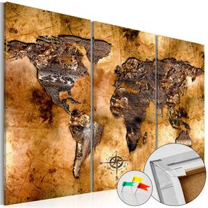 ARTGEIST Shade of Gold - Världskarta i nyanser av guld tryckt på kork, 3-delad - Flera storlekar 90x60