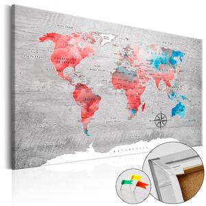ARTGEIST Red Roam - Färgglad världskarta på betong tryckt på kork - Flera storlekar 90x60