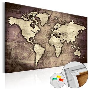 ARTGEIST Precious World - Gammal världskarta i mässingsnyanser tryckt på kork - Flera storlekar 120x80