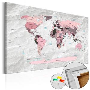 ARTGEIST Pink Continents - Rosa världskarta med steneffekt tryckt på kork - Flera storlekar 90x60
