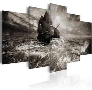 ARTGEIST Ship in a storm - Svartvit bild av skepp i storm tryckt på duk - Flera storlekar 200x100