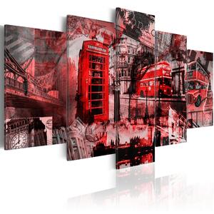 ARTGEIST London collage - Svartvit bild av London med rött tryckt på duk - Flera storlekar 100x50