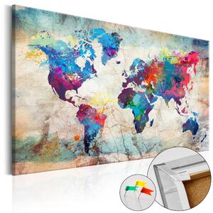 ARTGEIST Colorful Madness - Färgglad världskarta på marmor tryckt på kork - Flera storlekar 120x80