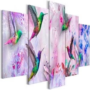 ARTGEIST bild tryckt på duk - Colourful Hummingbirds Violet, 5-delat - Flera storlekar 100x50