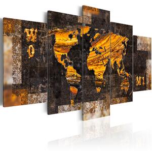 ARTGEIST världskarta, 5-delad - Golden Paths - Flera storlekar 100x50