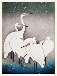 Konsttryck Group of Egrets (Japandi Vintage) - Ohara Koson, (30 x 40 cm)
