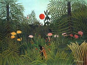 Konsttryck Setting Sun in the Virgin Forest (Tropical Rainforest Landscape) - Henri Rousseau, (40 x 30 cm)