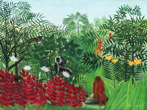 Konsttryck Monkeys in the Tropical Forest (Rainforest Jungle Landscape) - Henri Rousseau, (40 x 30 cm)