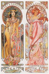 Bildreproduktion Moët & Chandon Champagne (Beautiful Pair of Art Nouveau Lady, Advertisement) - Alfons / Alphonse Mucha, (26.7 x 40 cm)