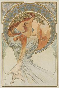 Bildreproduktion The Arts 4, Heavily Distressed (Beautiful Vintage Art Nouveau Lady) - Alfons / Alphonse Mucha, (26.7 x 40 cm)