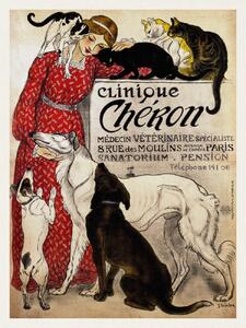 Konsttryck Clinique Cheron, Cats & Dogs (Distressed Vintage French Poster) - Théophile Steinlen, (30 x 40 cm)